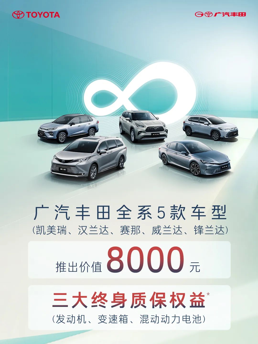 廣汽豐田全系 5 款車推出終身質(zhì)保權(quán)益:發(fā)動機、變速箱、混動動力電池